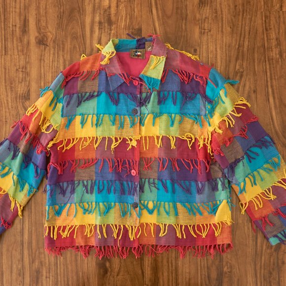 Don’t Mess With Texas Womens Multicolor Block Jacket with Fringes, Size XL - Picture 3 of 9